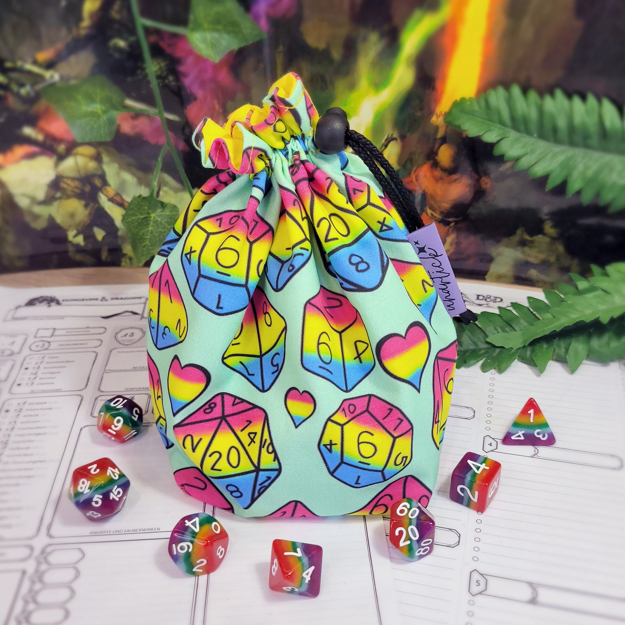 Pansexual Pride Dice Würfelbeutel XXL mit Unterteilungen