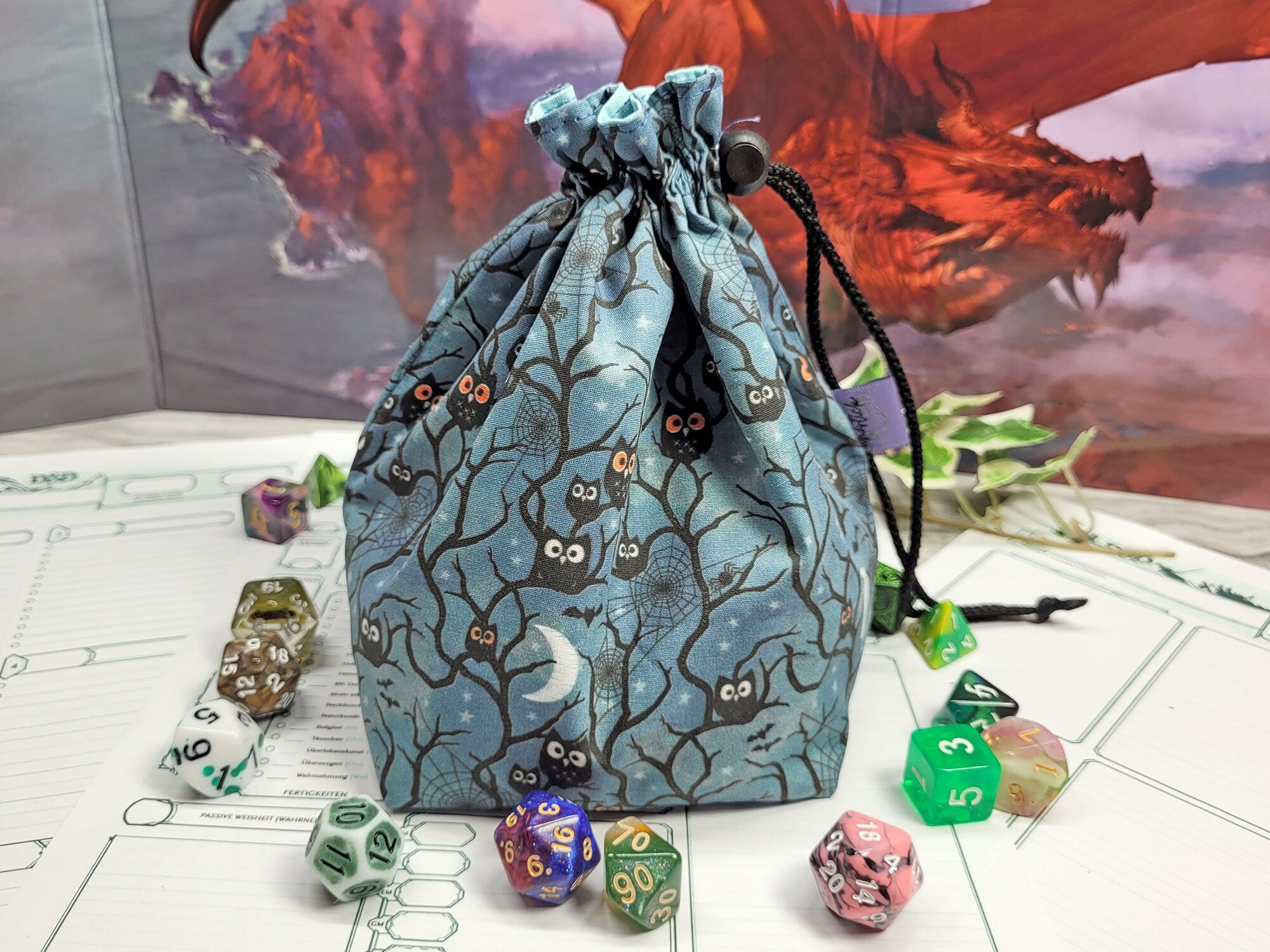 Owl dice bag XXL with compartments