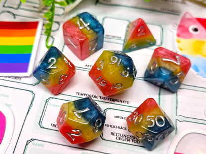Pansexual Pride Dice Set with Sticker