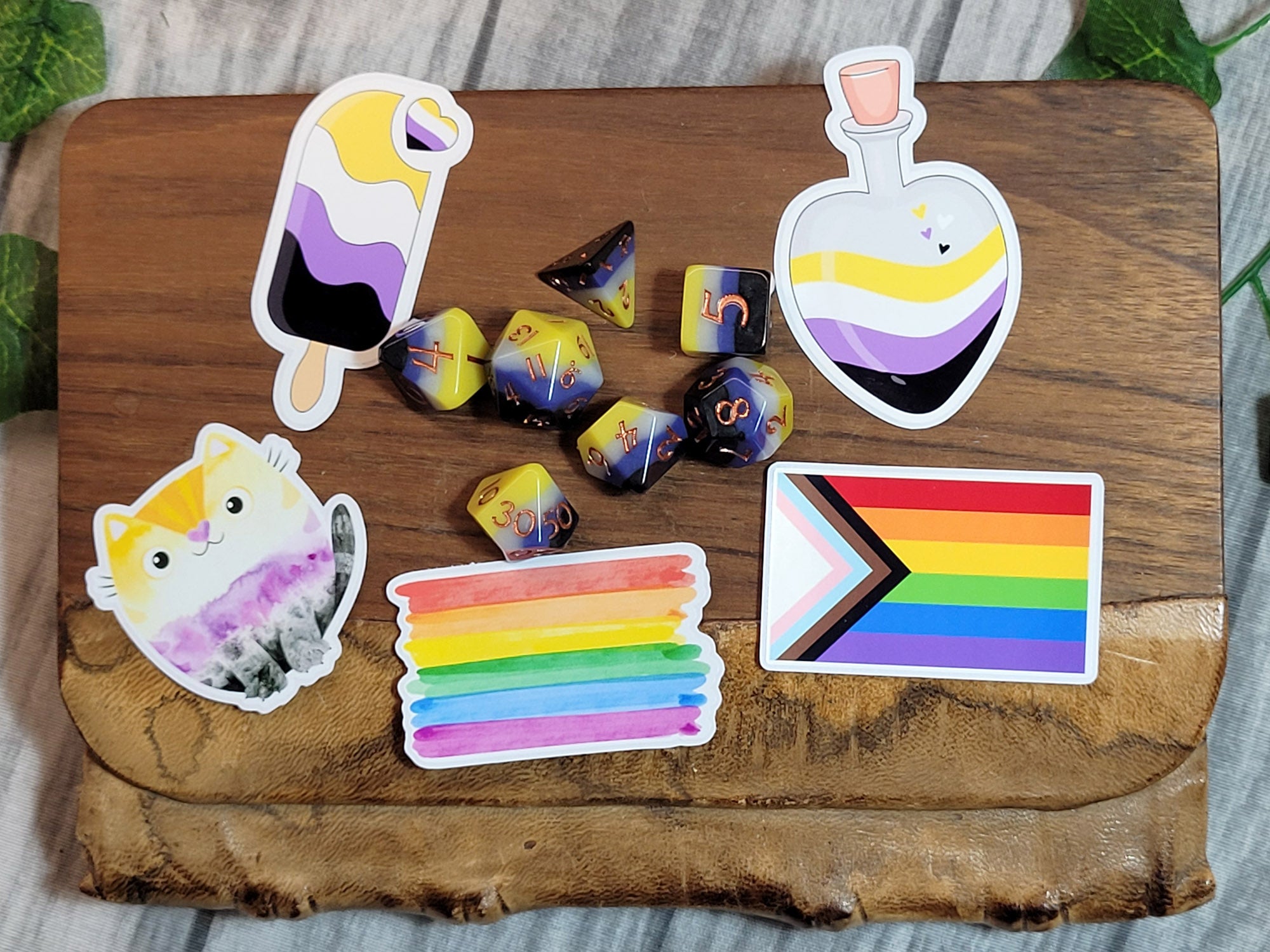 Non-Binary Pride Dice Set with Sticker