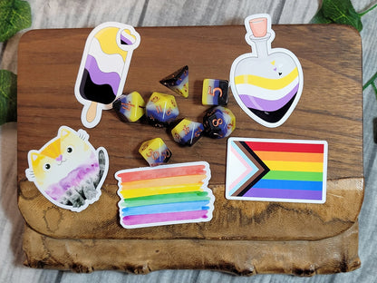 Non-Binary Pride Dice Set with Sticker