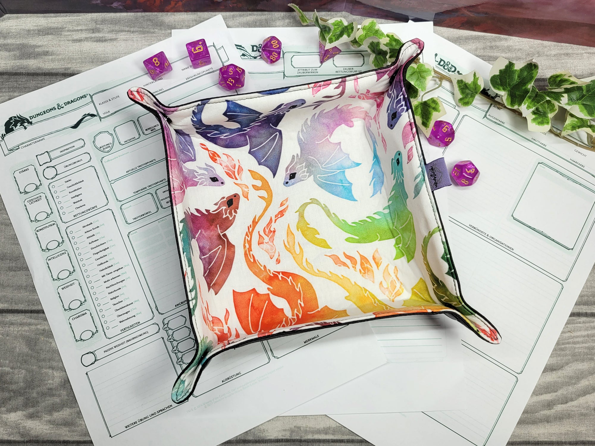 Rainbow Dragons foldable dice mat L