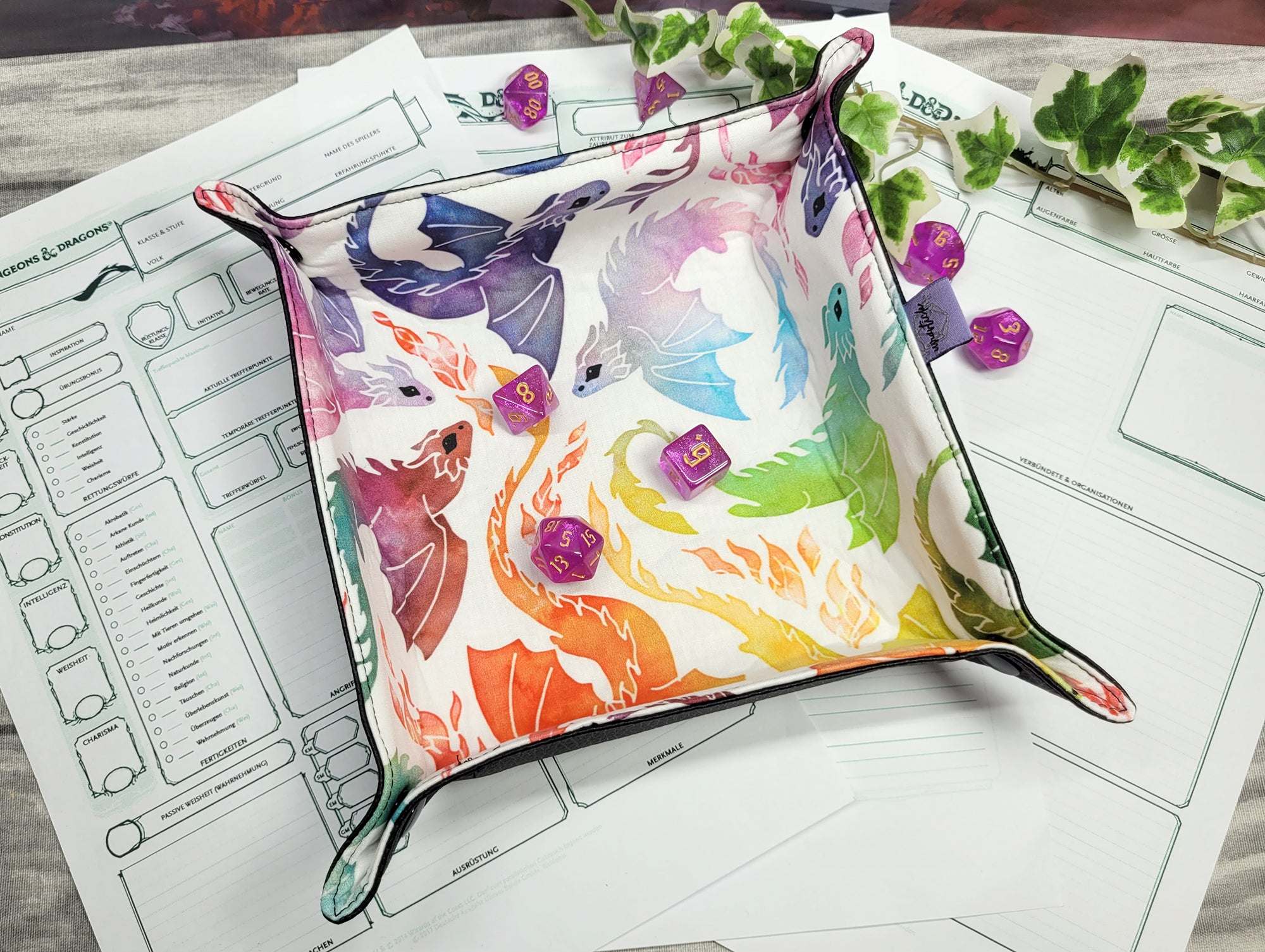 Rainbow Dragons foldable dice mat L