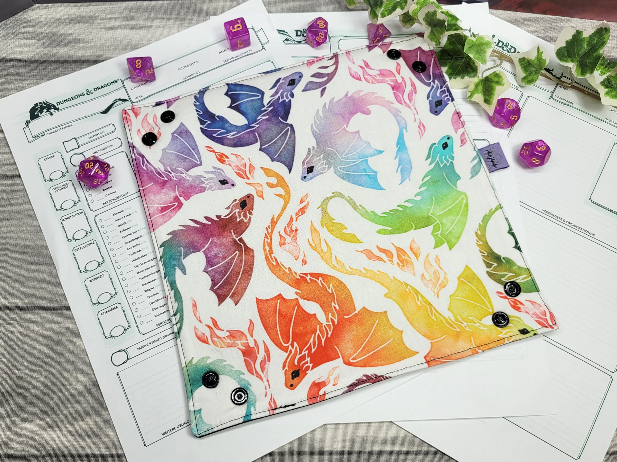 Rainbow Dragons foldable dice mat L