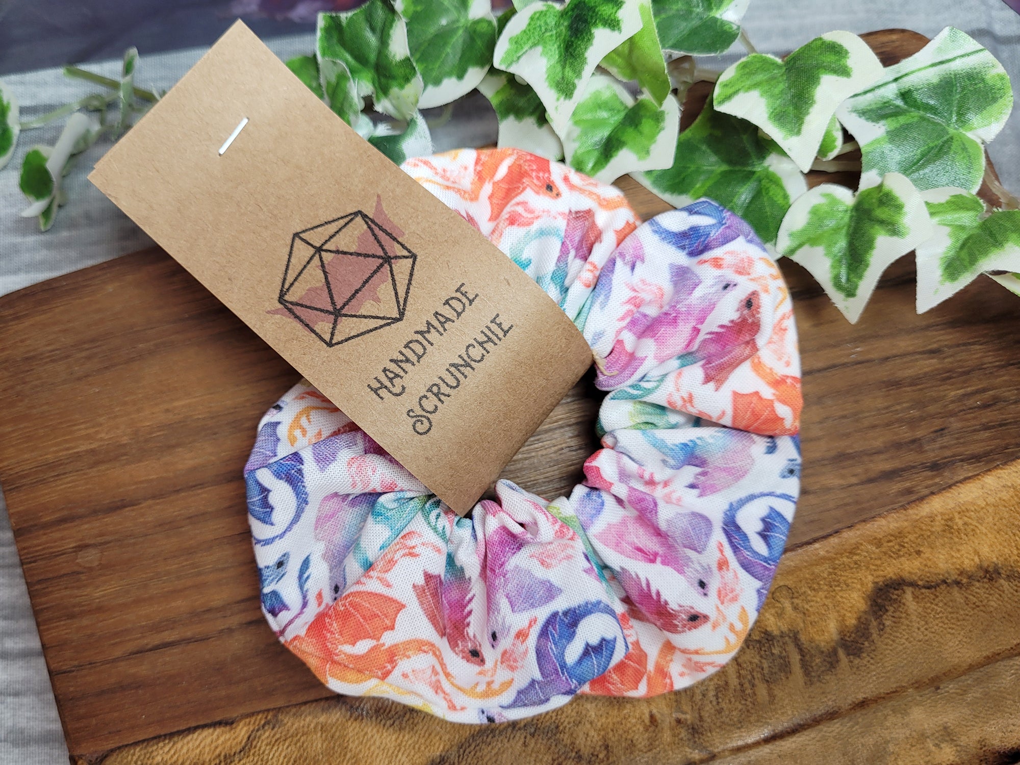 Rainbow Dragons Scrunchie