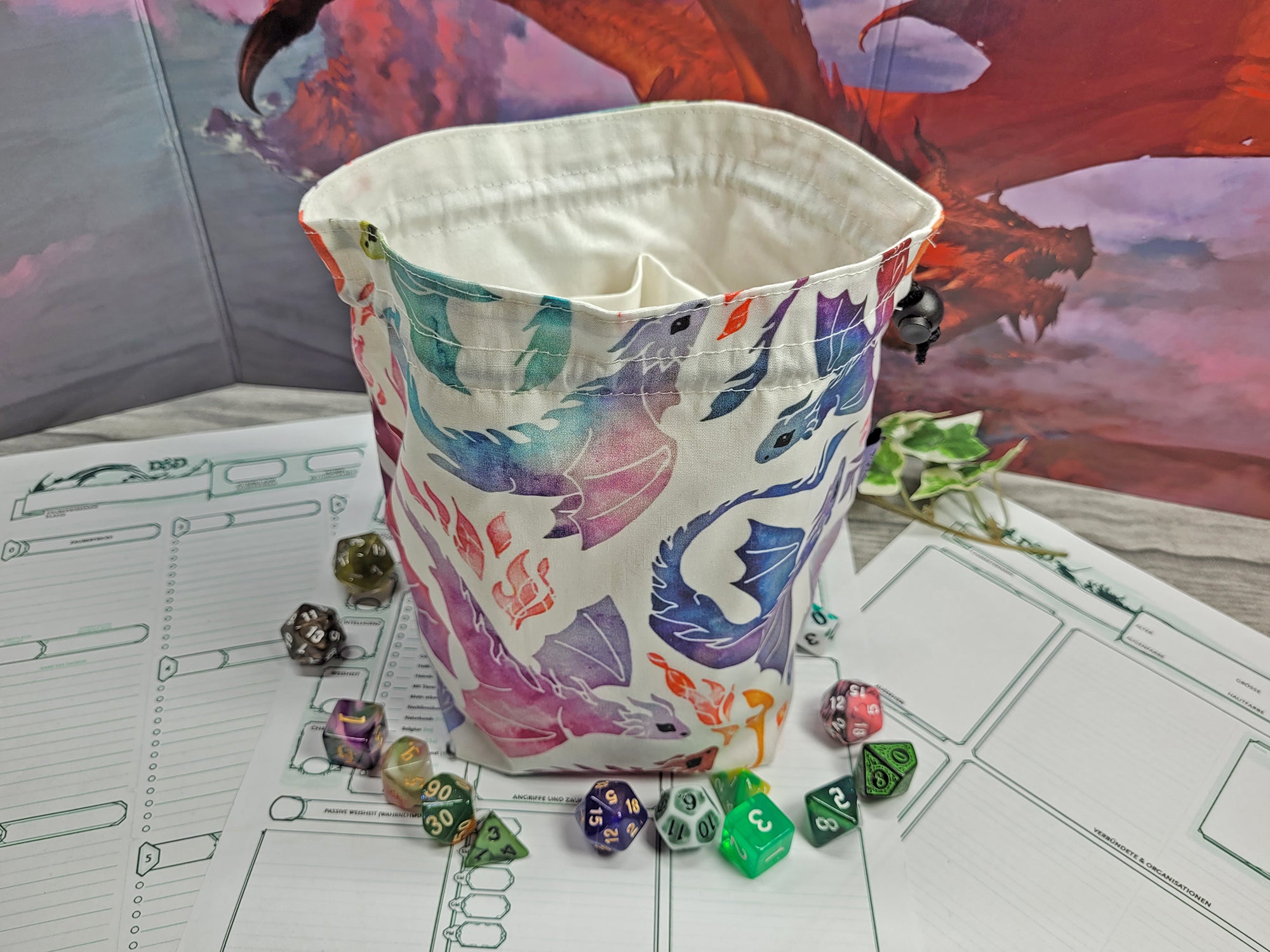 Rainbow Dragons dice bag XXL with compartments