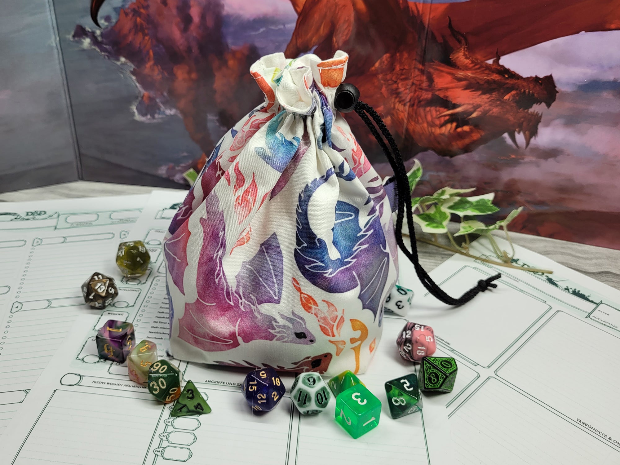 Rainbow Dragons dice bag XXL with compartments