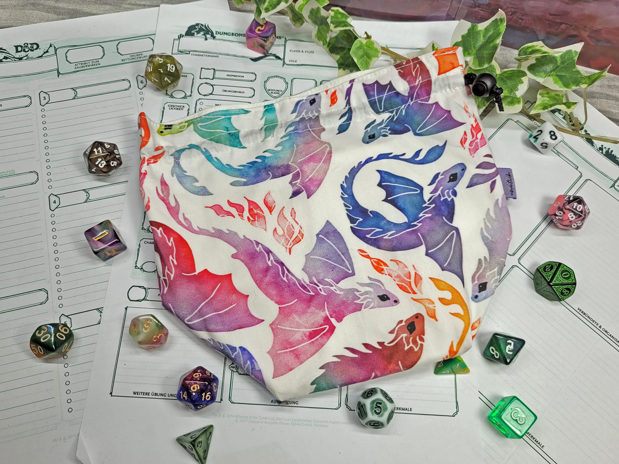 Rainbow Dragons dice bag XXL with compartments
