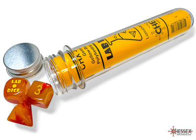 Lab Dice™: Gemini Gellow-Red/yellow Polyhedral Luminary 7+1-Die Set