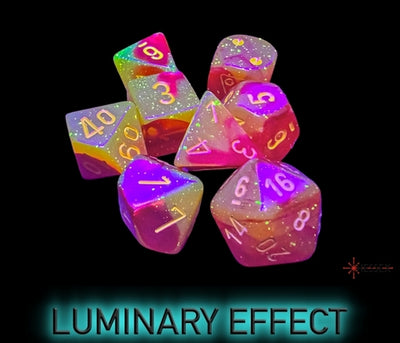 Lab Dice™: Gemini Gellow-Red/yellow Polyhedral Luminary 7+1-Die Set