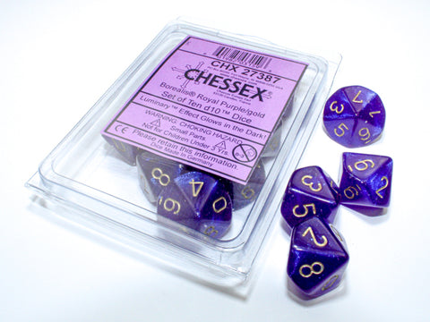 Borealis® Royal Purple/gold Luminary™ Set of Ten Luminary™ d10