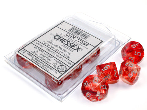 Nebula® Red/silver Luminary™ Set of Ten d10s