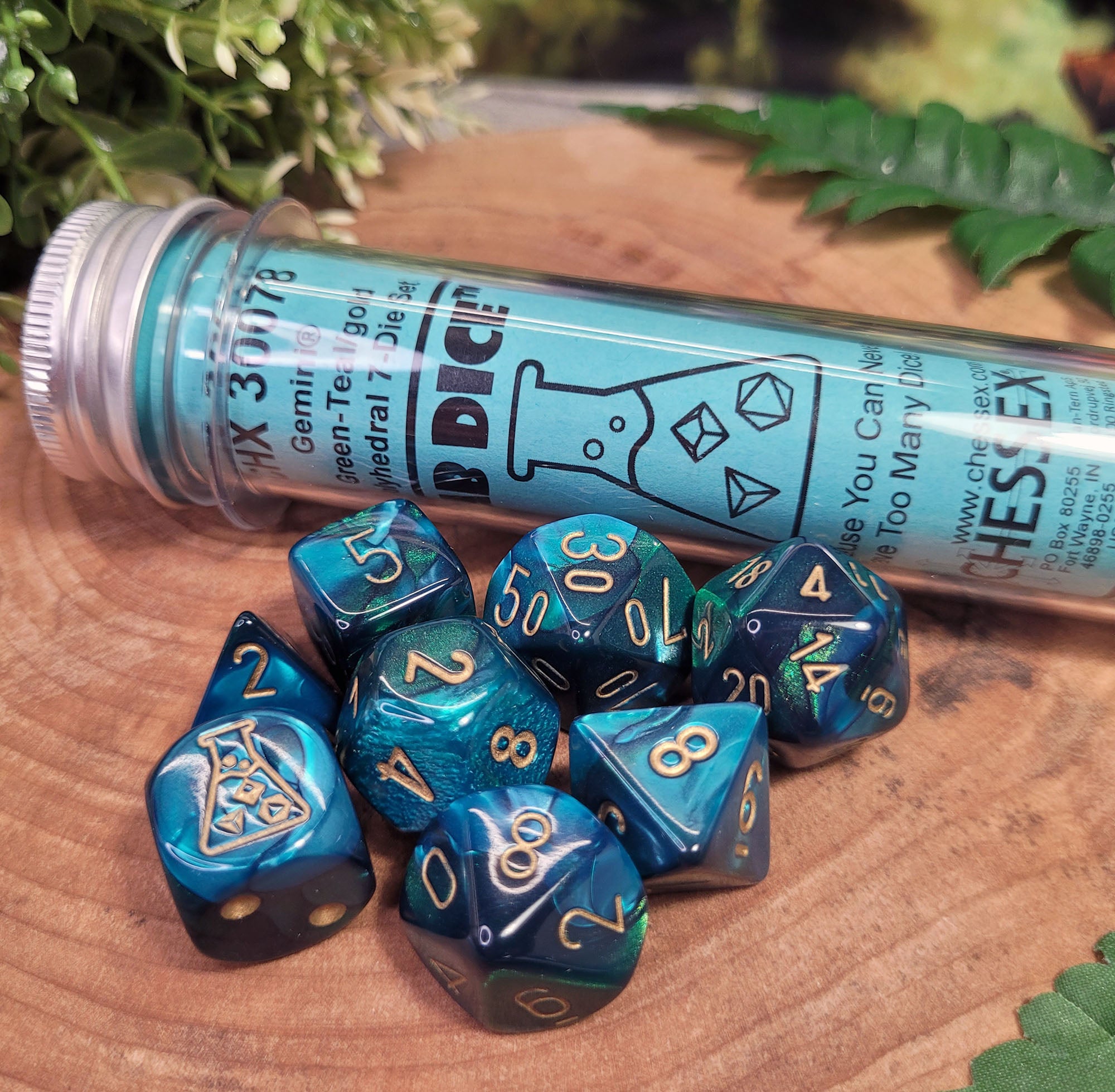 Lab Dice™: Gemini® Polyhedral Green-Teal/gold 7+1-Die Set