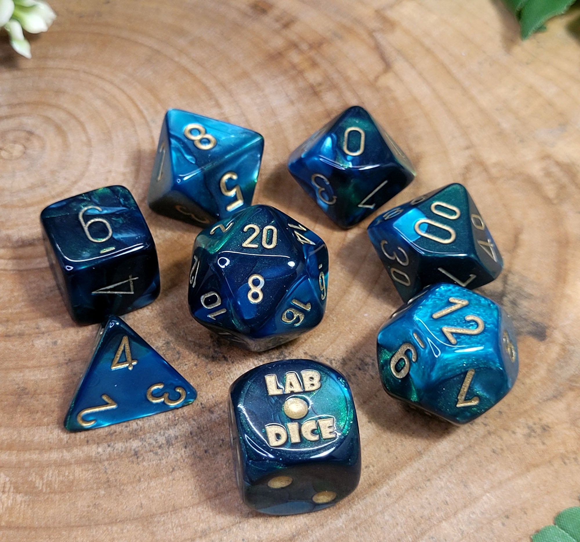 Lab Dice™: Gemini® Polyhedral Green-Teal/gold 7+1-Die Set