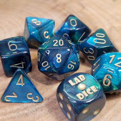 Lab Dice™: Gemini® Polyhedral Green-Teal/gold 7+1-Die Set