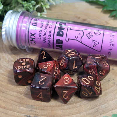Lab Dice™: Lustrous® Polyhedral Gothic/copper 7+1-Die Set