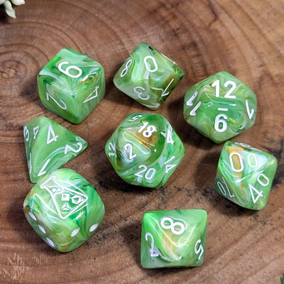 Lab Dice™: Marble® Polyhedral Sour Green/white 7+1-Die Set