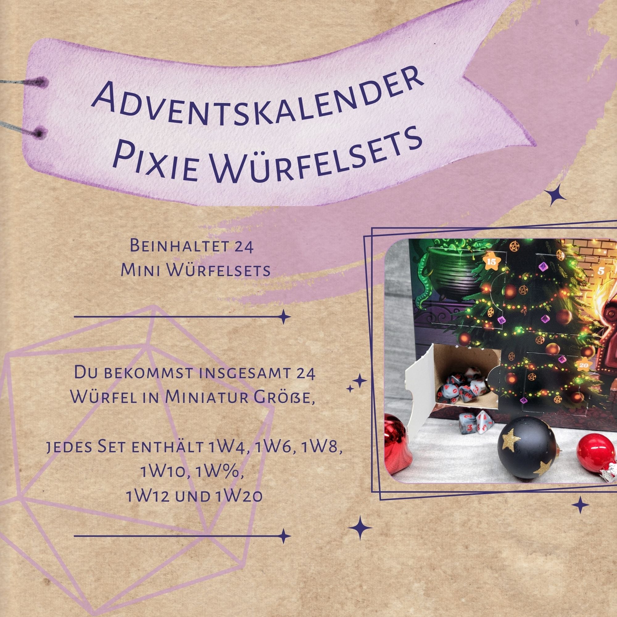 VORBESTELLUNG! Würfel Adventskalender "Pixie Würfel" mit 24 Mini Würfelsets