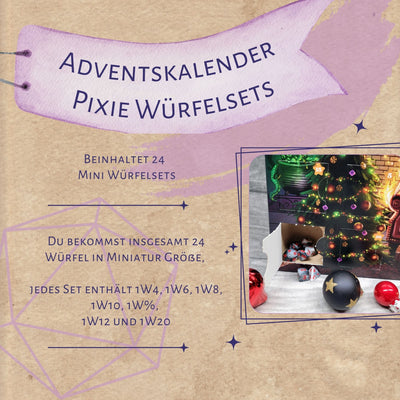 VORBESTELLUNG! Würfel Adventskalender "Pixie Würfel" mit 24 Mini Würfelsets