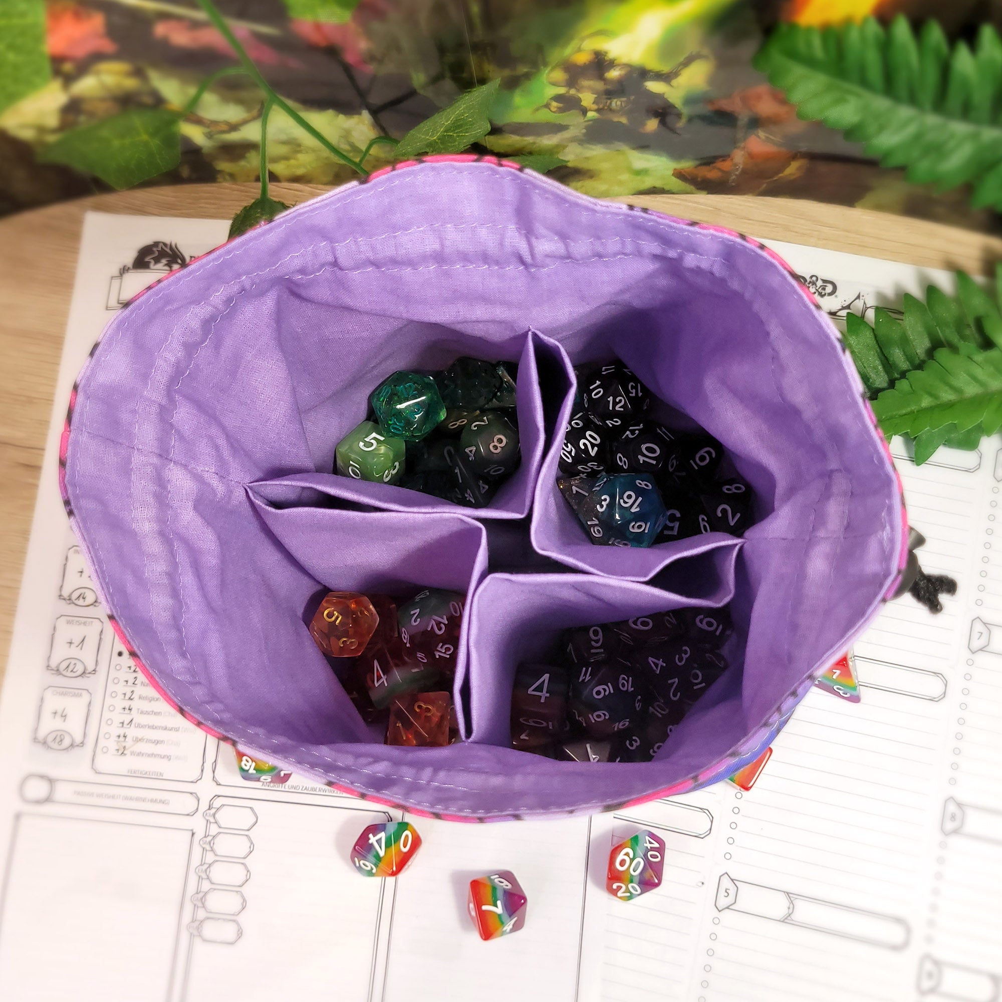 Bisexual Pride Dice Würfelbeutel XXL mit Unterteilungen