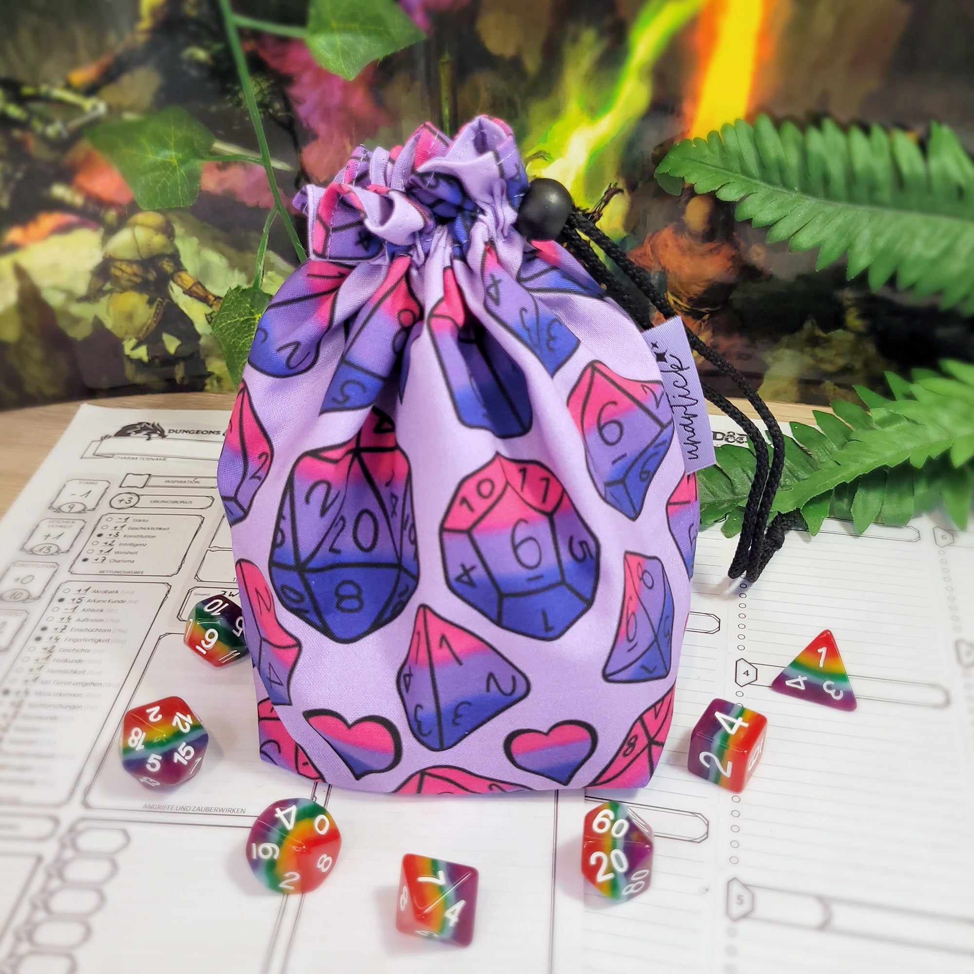 Bisexual Pride Dice Würfelbeutel XXL mit Unterteilungen