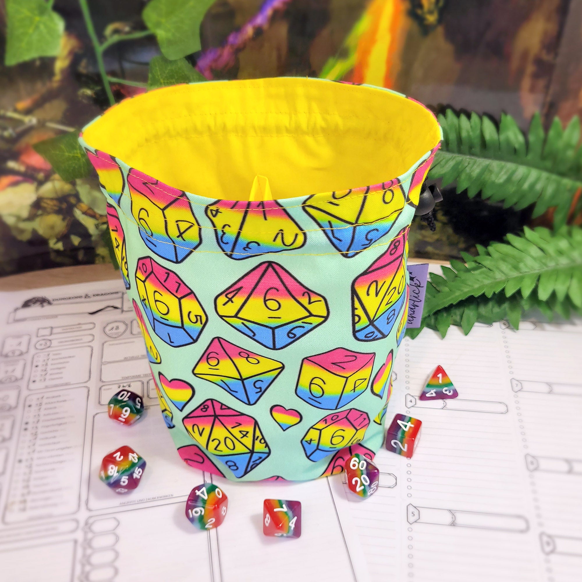 Pansexual Pride Dice Würfelbeutel XXL mit Unterteilungen