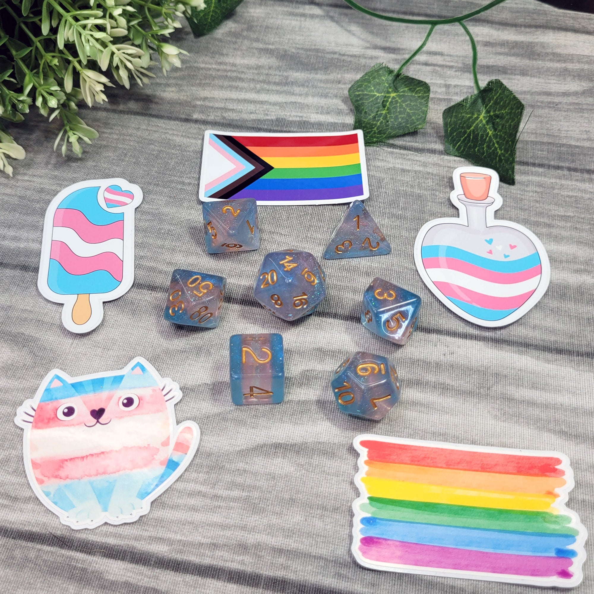 Transgender Pride Würfelset mit Sticker