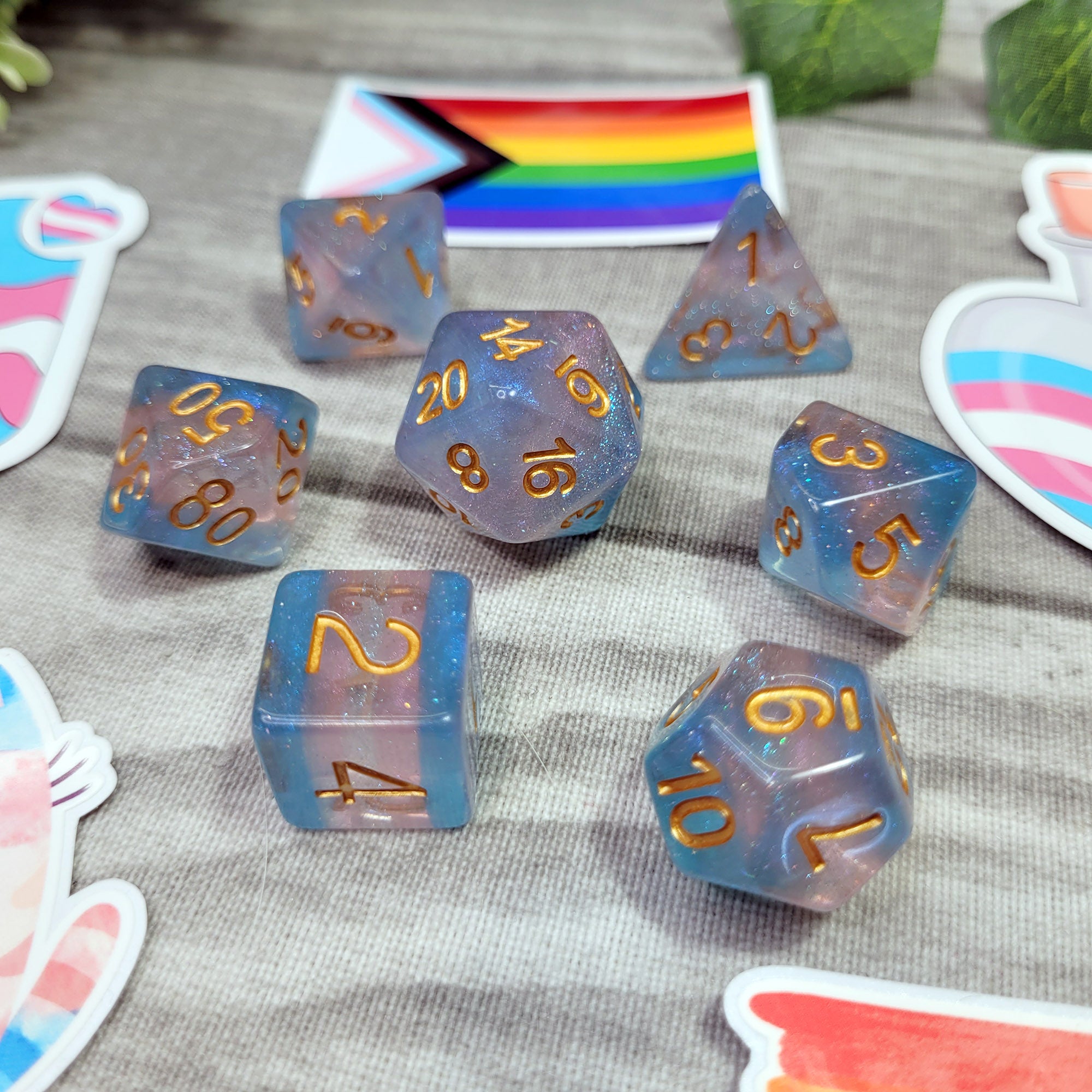 Transgender Pride Würfelset mit Sticker