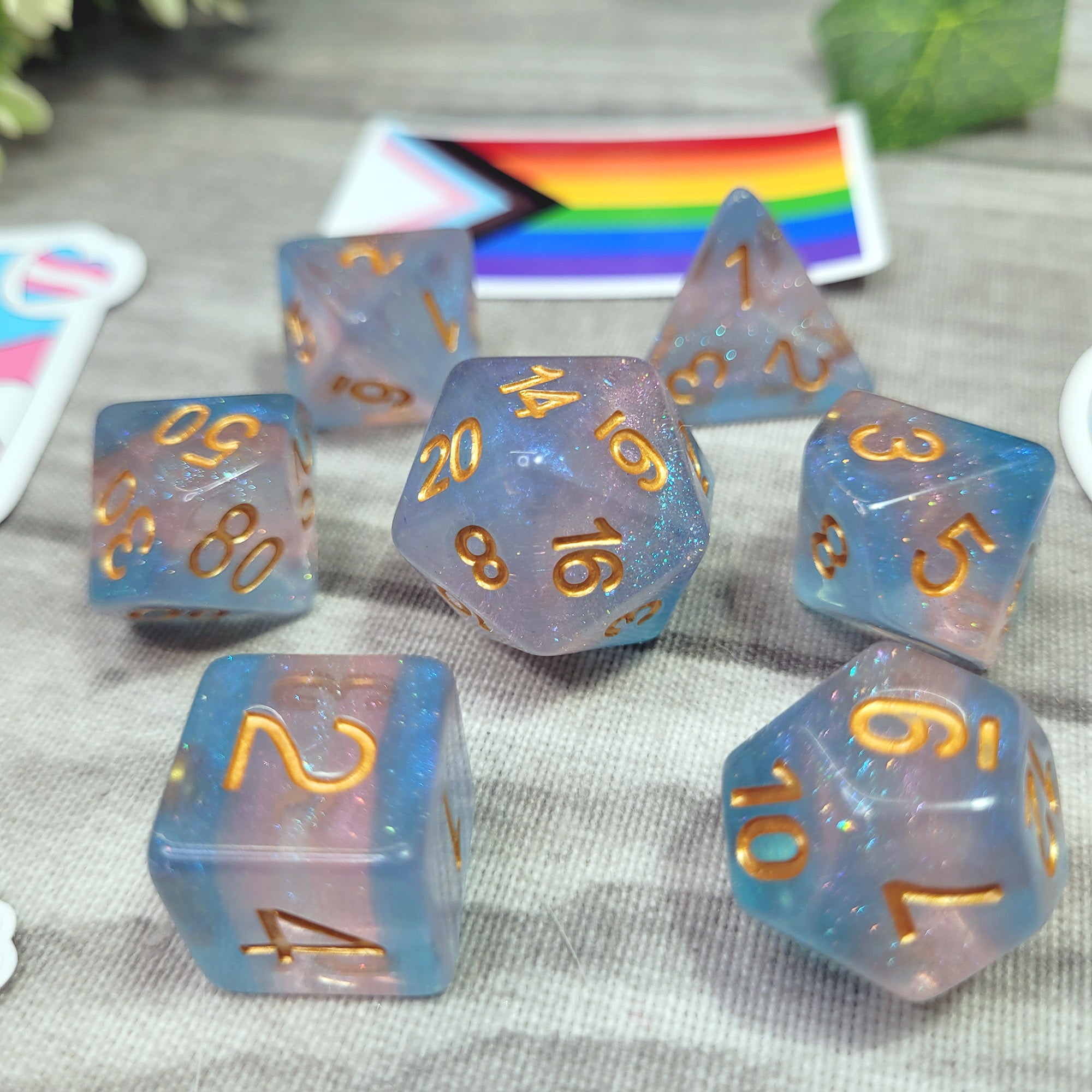 Transgender Pride Würfelset mit Sticker