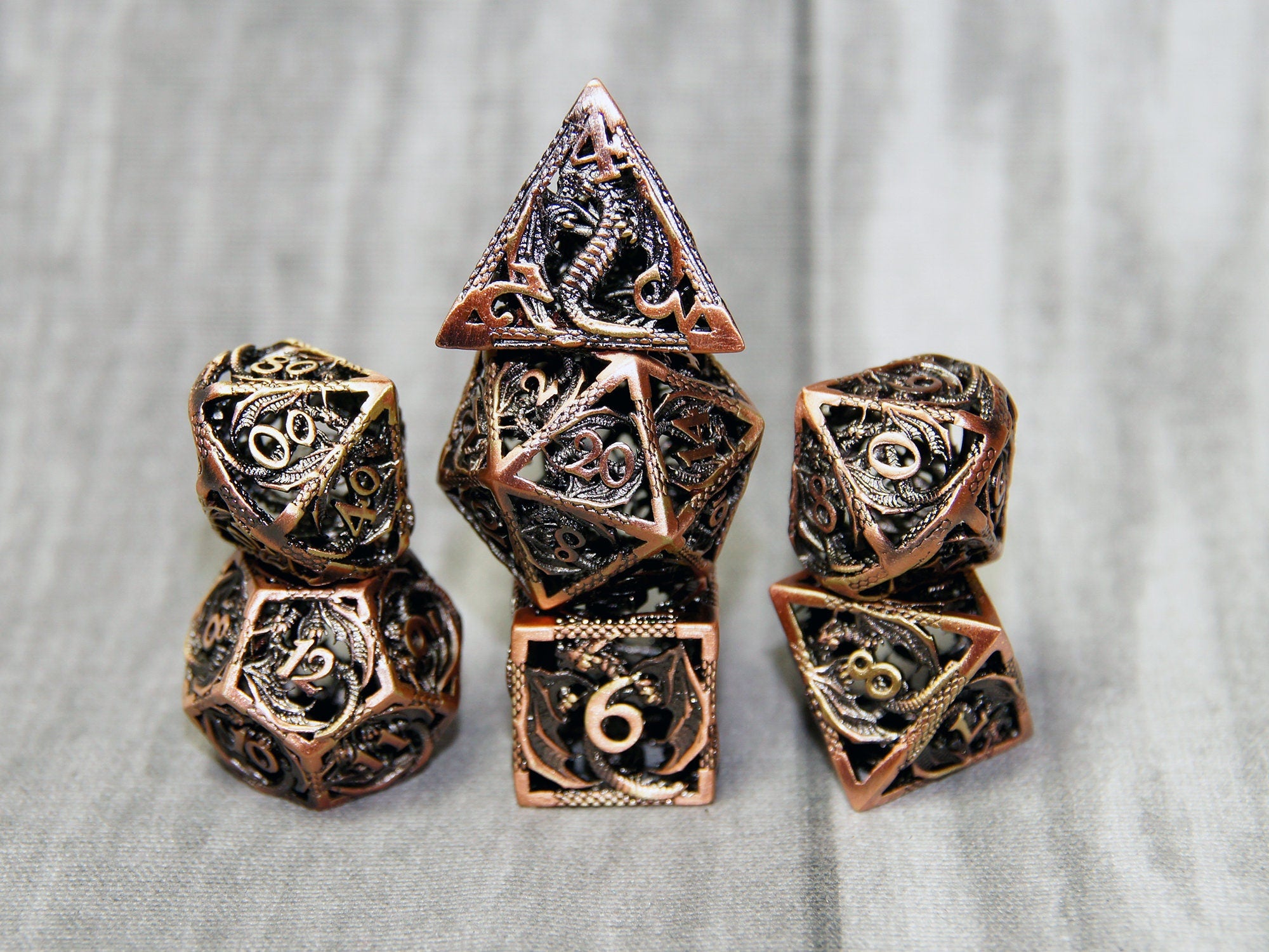 Copper Dragon metal dice set