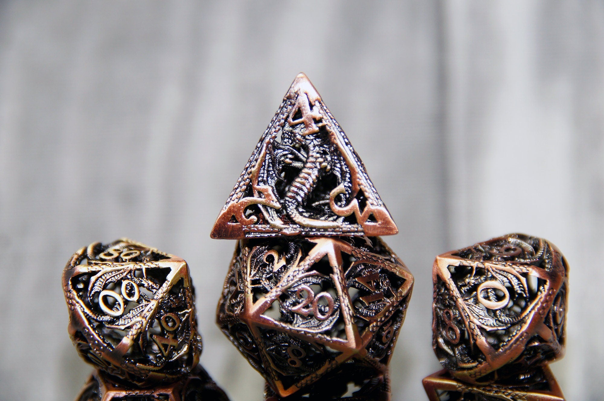 Copper Dragon metal dice set