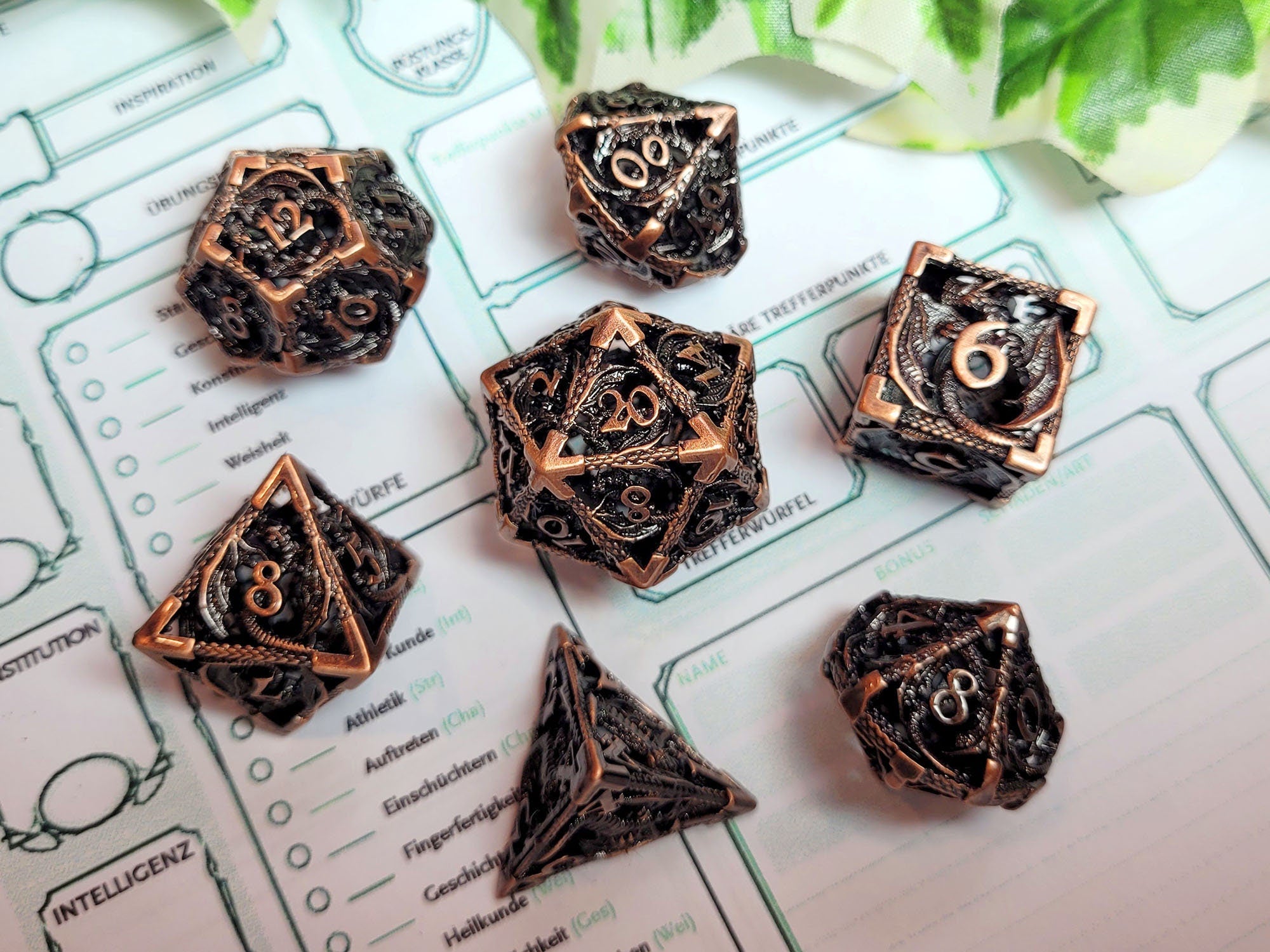 Copper Dragon metal dice set