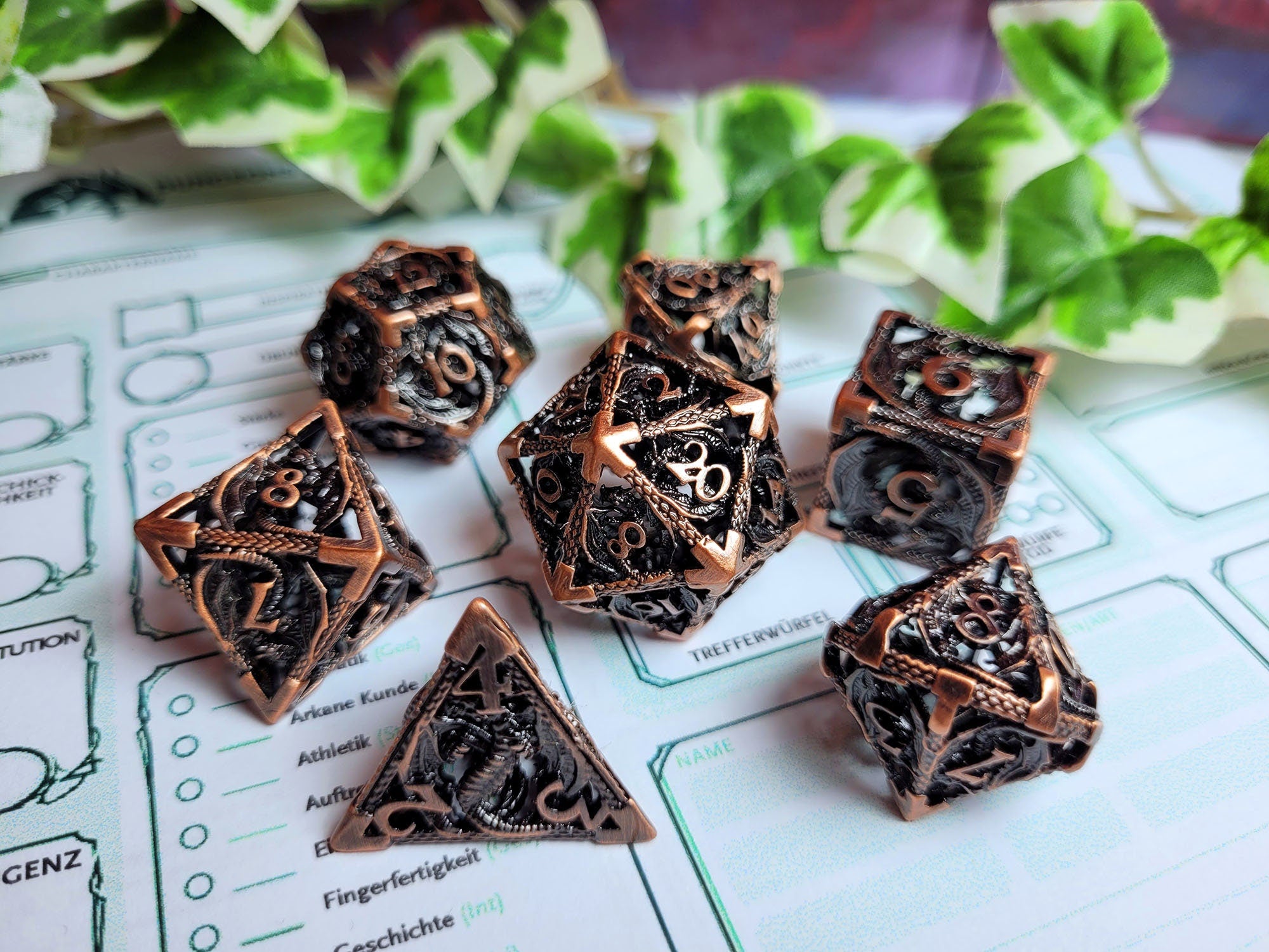 Copper Dragon metal dice set