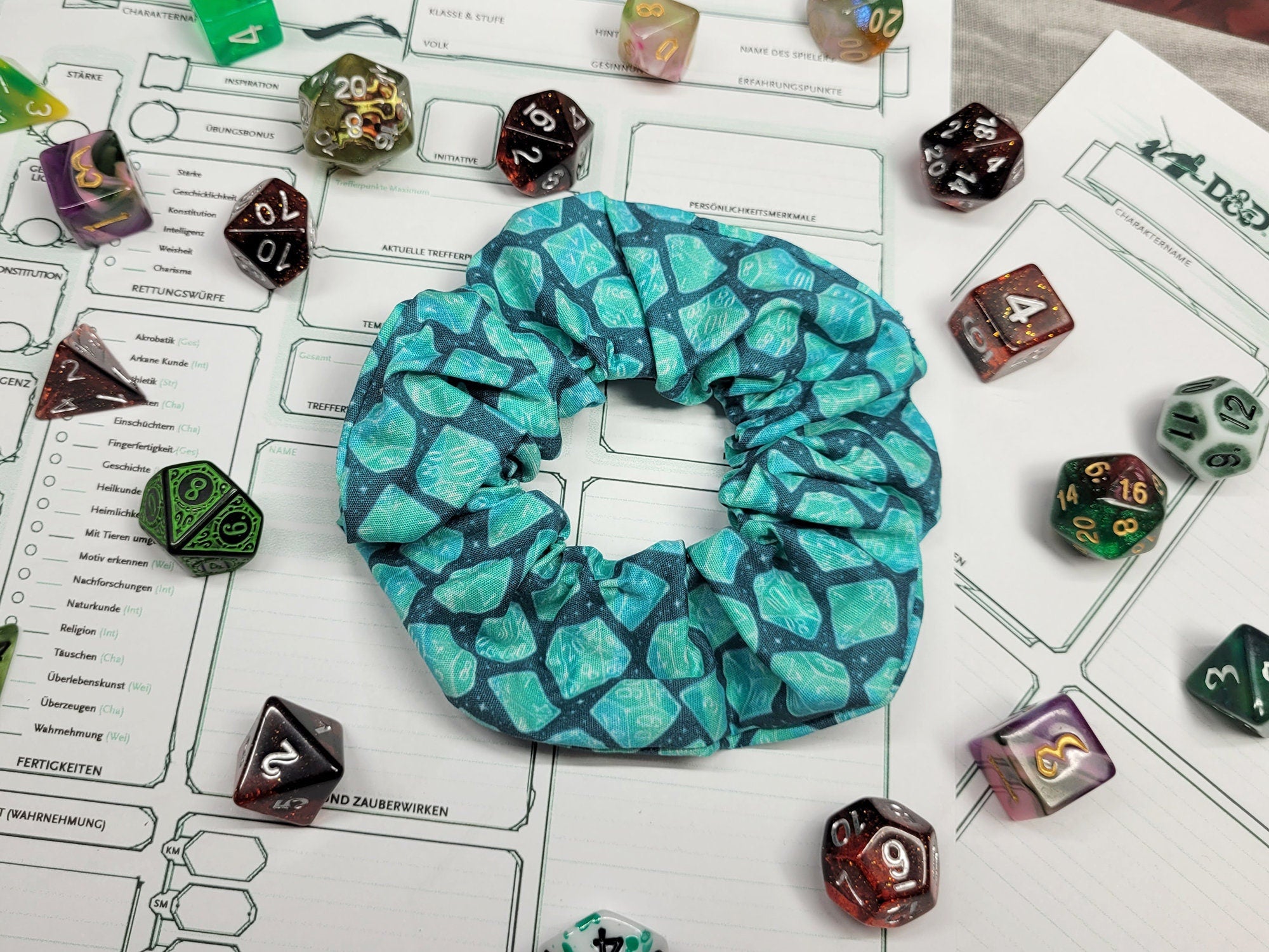 Teal Dice Scrunchie